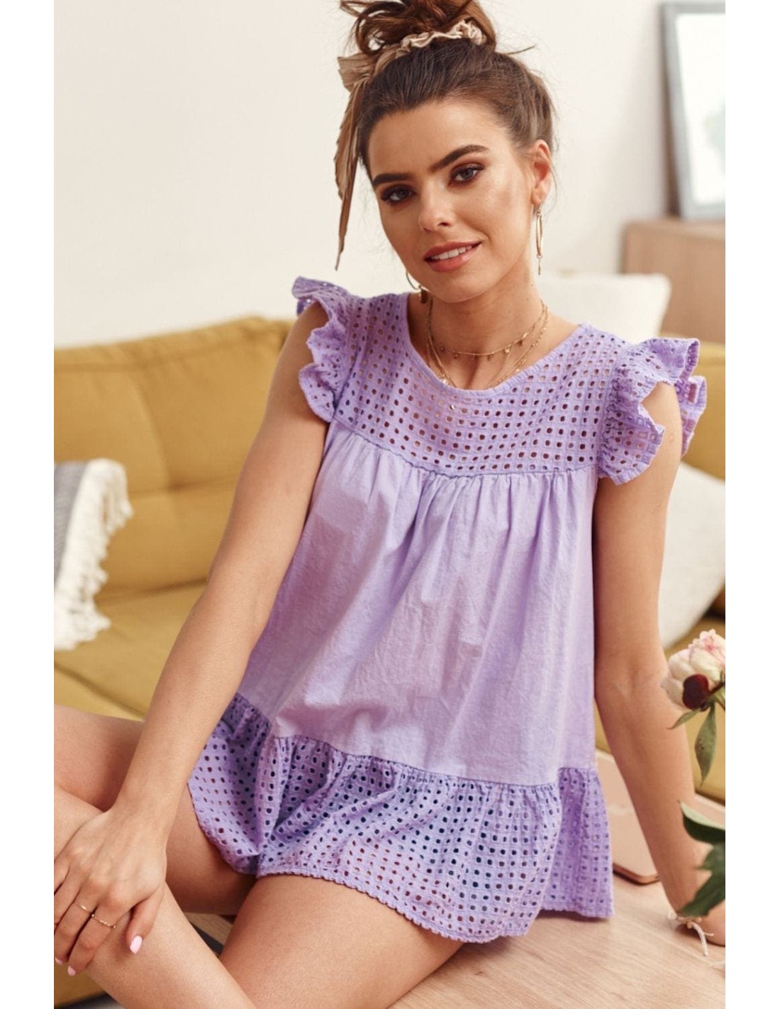 Lockere Bluse im Rücken gebunden, lila 21100 – Online-Shop – Boutique